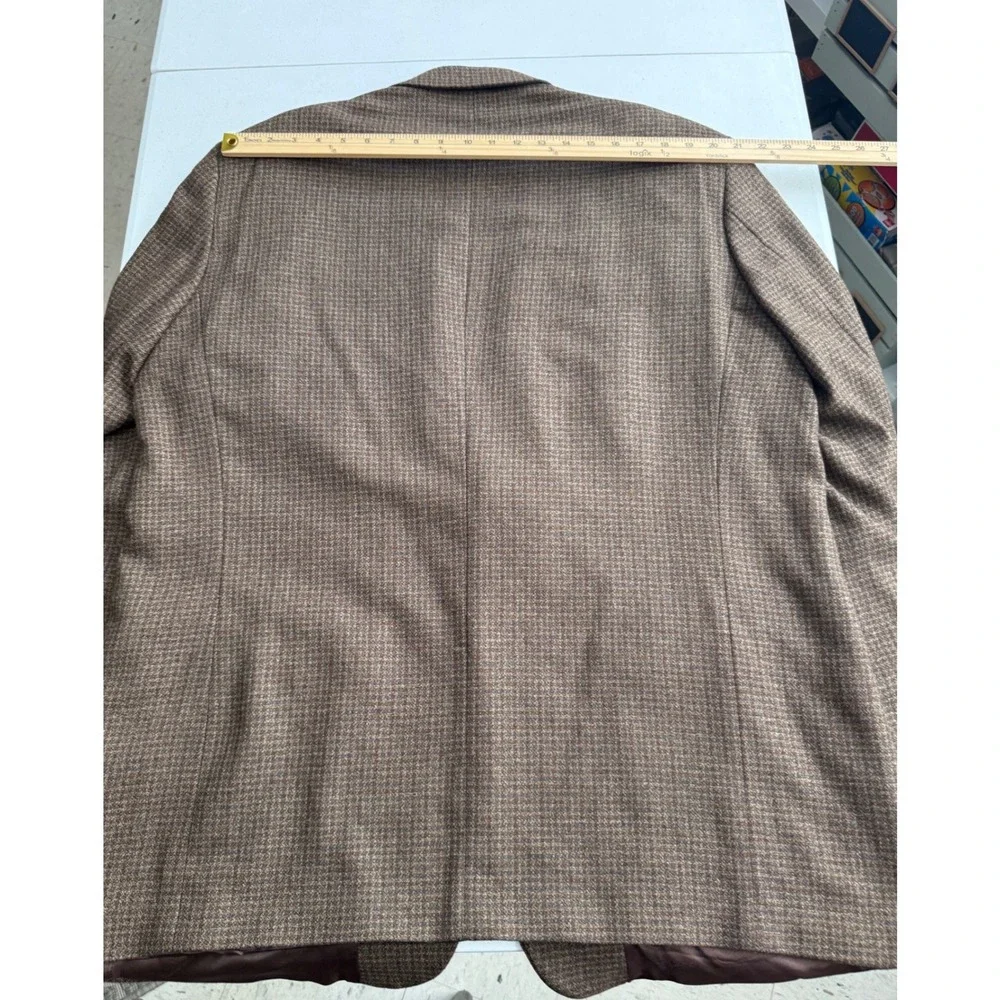 Pronto Uomo Mens 50L Silk Wool Blazer Jacket Brown Houndstooth Made in Italy
